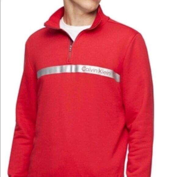 CK CALVIN KLEIN JEANS Ls athleisure 1/4 zip sweater sweatshirt men’s red - Picture 1 of 7